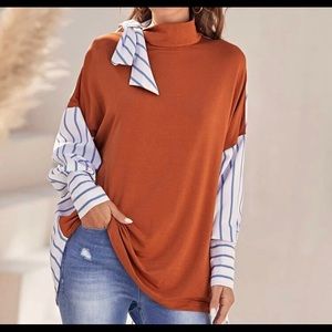 Tie turtle neck mixed top